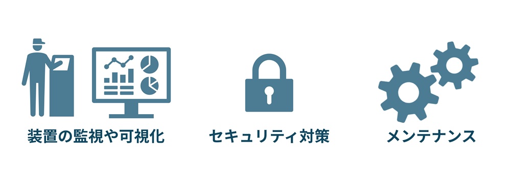 装置の監視や可視化、セキュリティ、メンテナンスなどが安定運用につながる